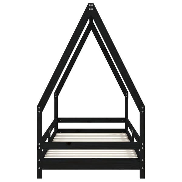 Children's bed frame 90x200 cm black solid pine