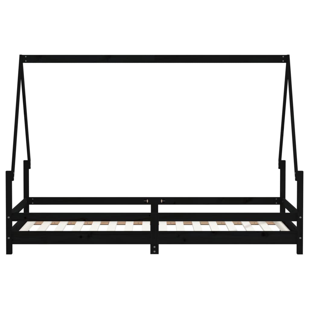 Children's bed frame 90x200 cm black solid pine