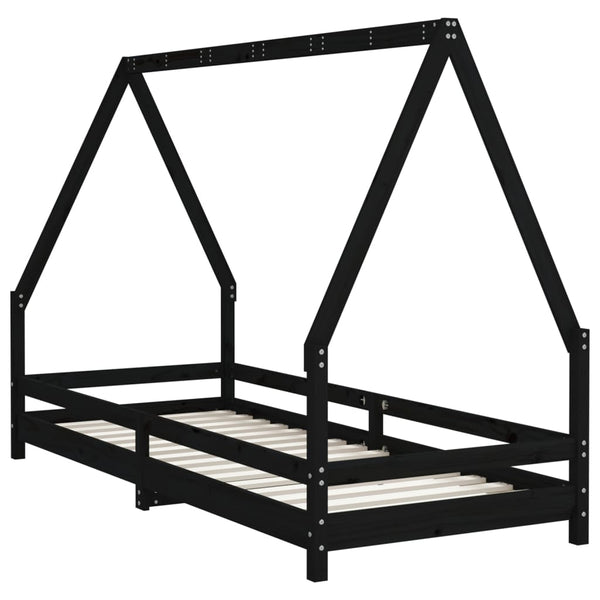 Children's bed frame 90x200 cm black solid pine