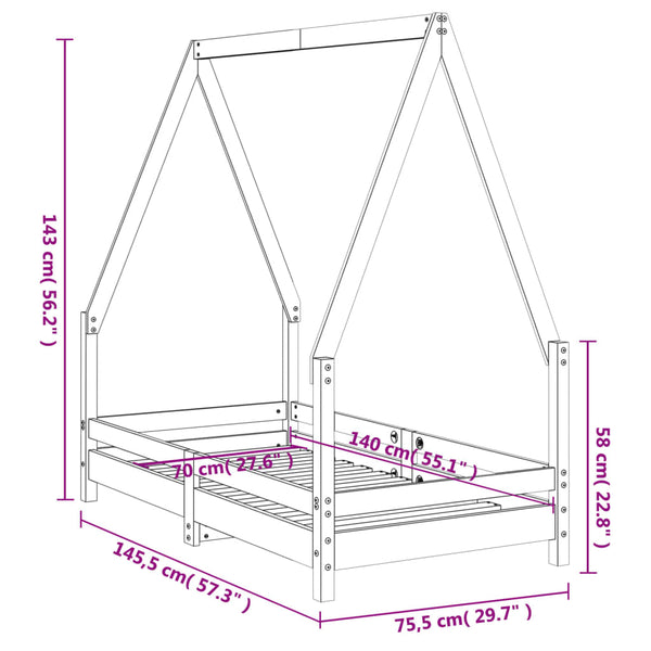 Estrutura de cama infantil 70x140 cm pinho maciço branco