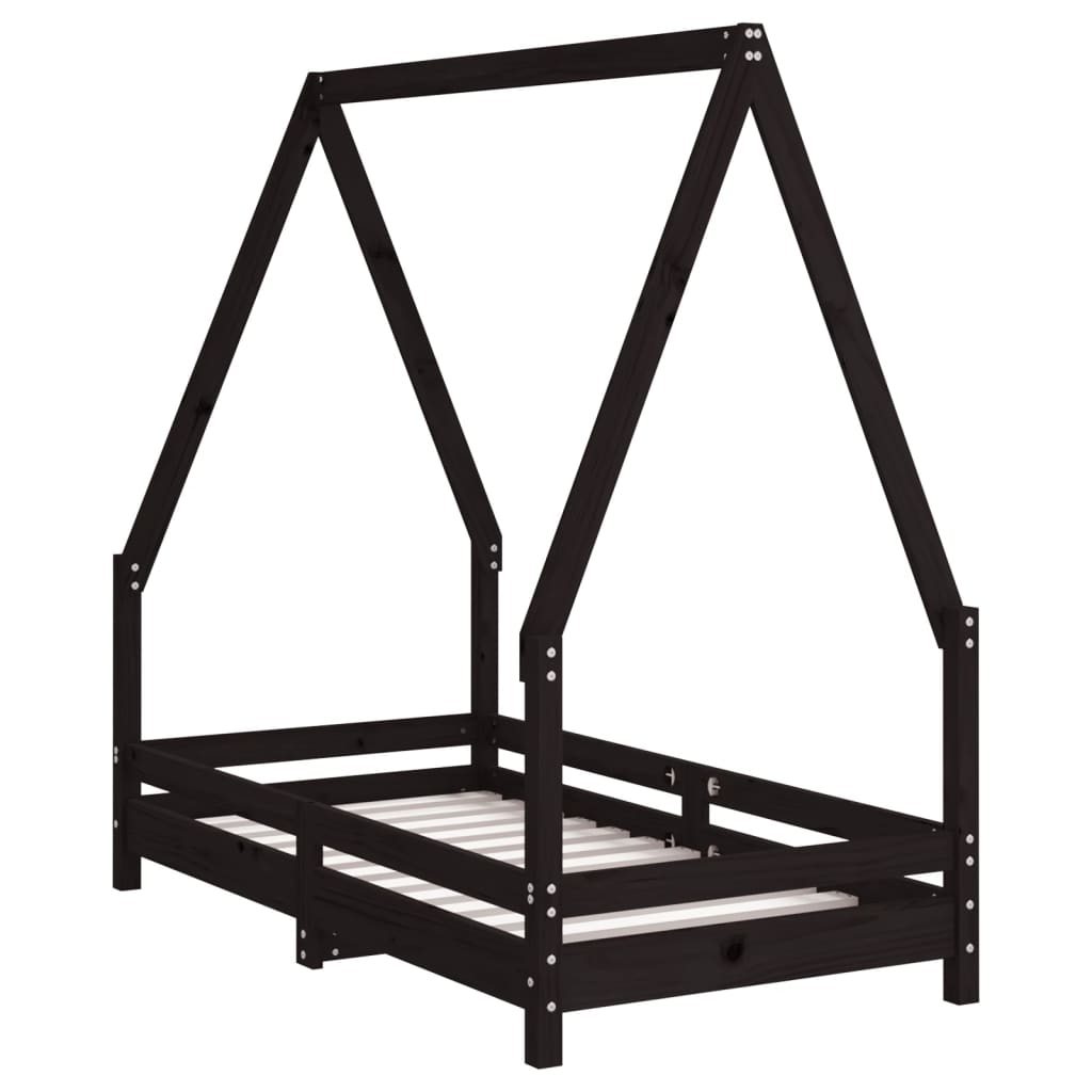 Estructura de cama infantil 70x140 cm pino macizo negro