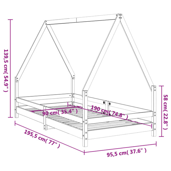 Children's bed frame 90x190 cm solid pine wood