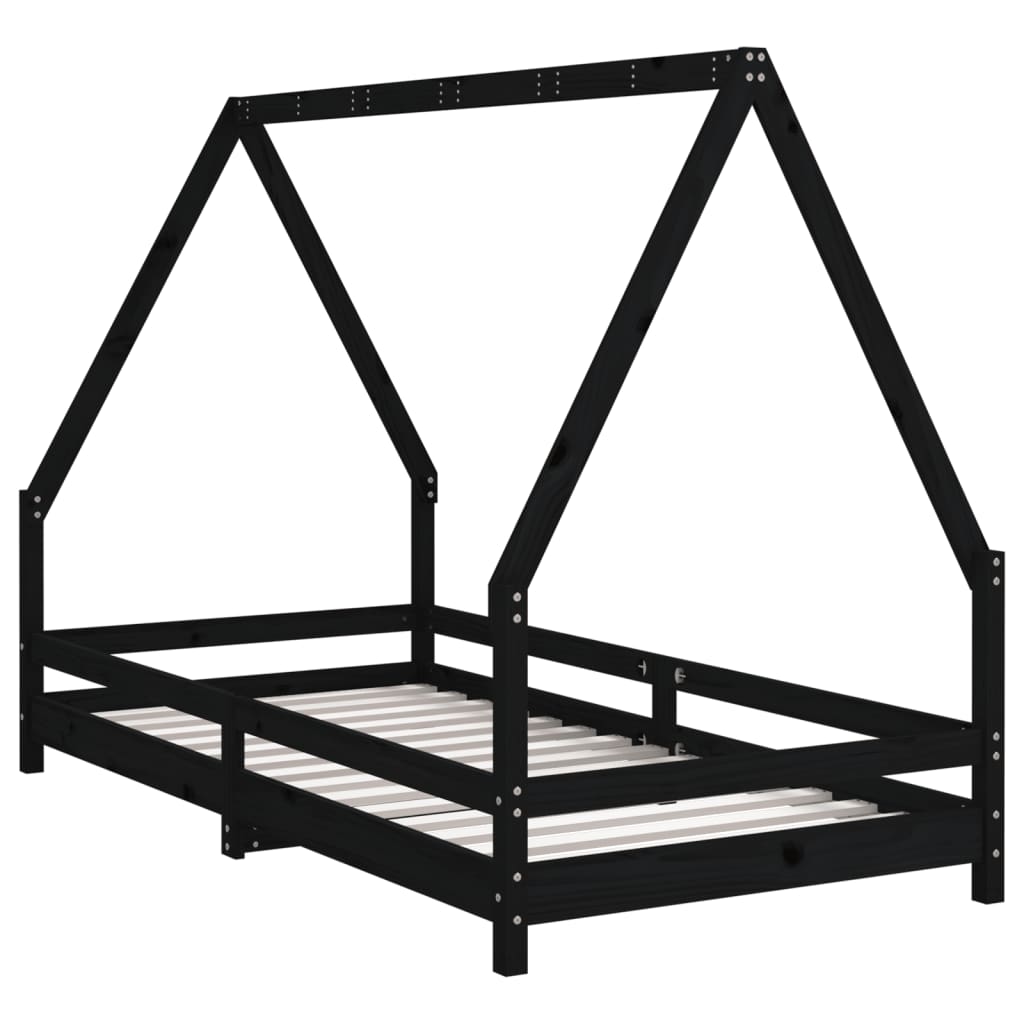 Estrutura de cama infantil 90x190 cm pinho maciço preto