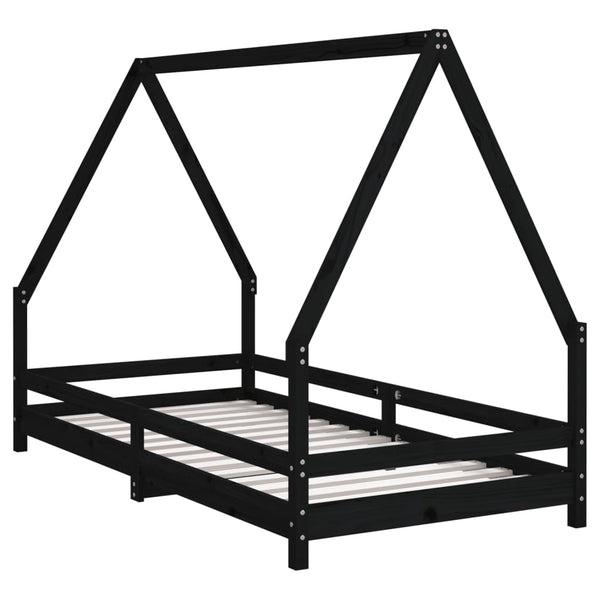 Children's bed frame 90x190 cm black solid pine