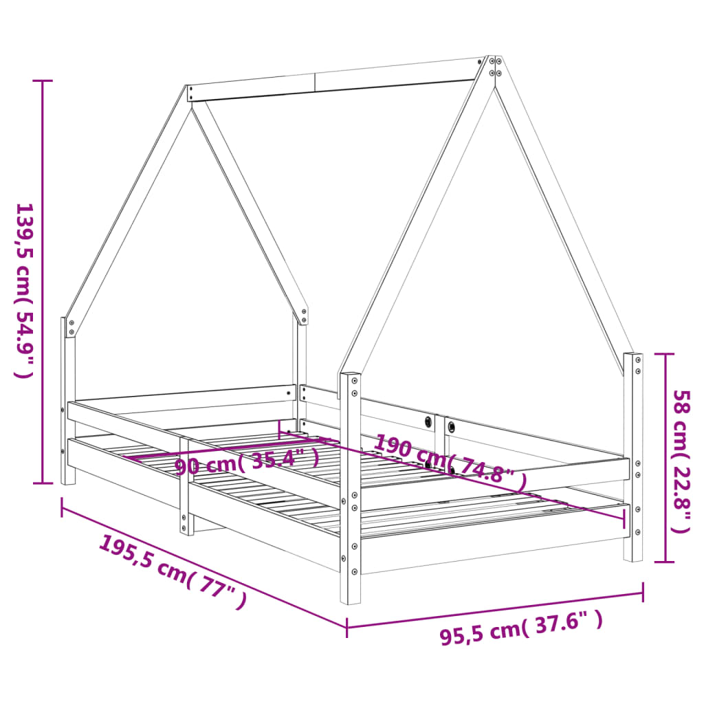 Children's bed frame 90x190 cm black solid pine