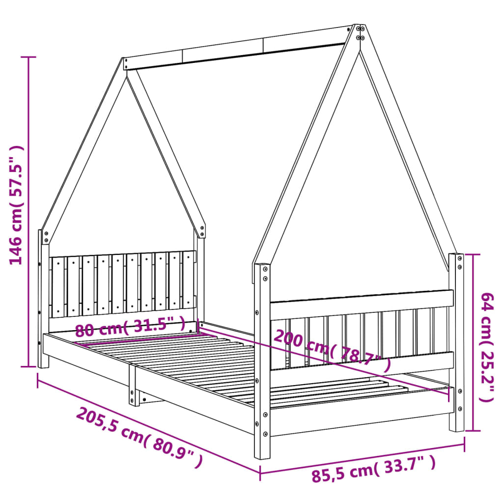 Children's bed frame 80x200 cm white solid pine