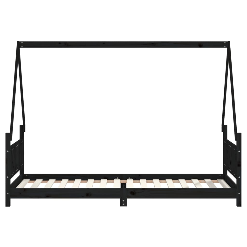 Estructura de cama infantil de pino macizo negro 80x200 cm