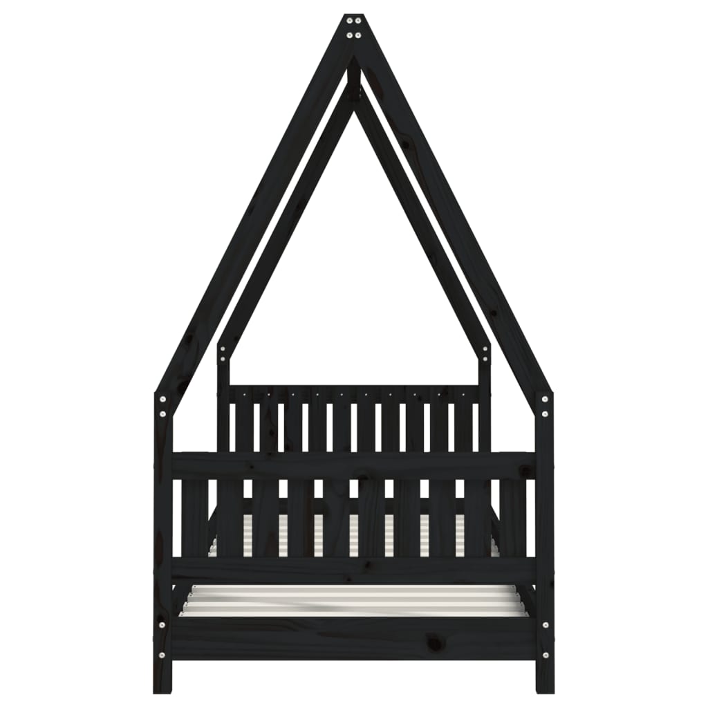 Estructura de cama infantil de pino macizo negro 80x200 cm