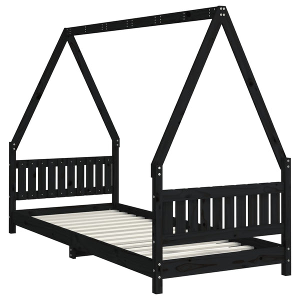 Estrutura de cama infantil 80x200 cm pinho maciço preto