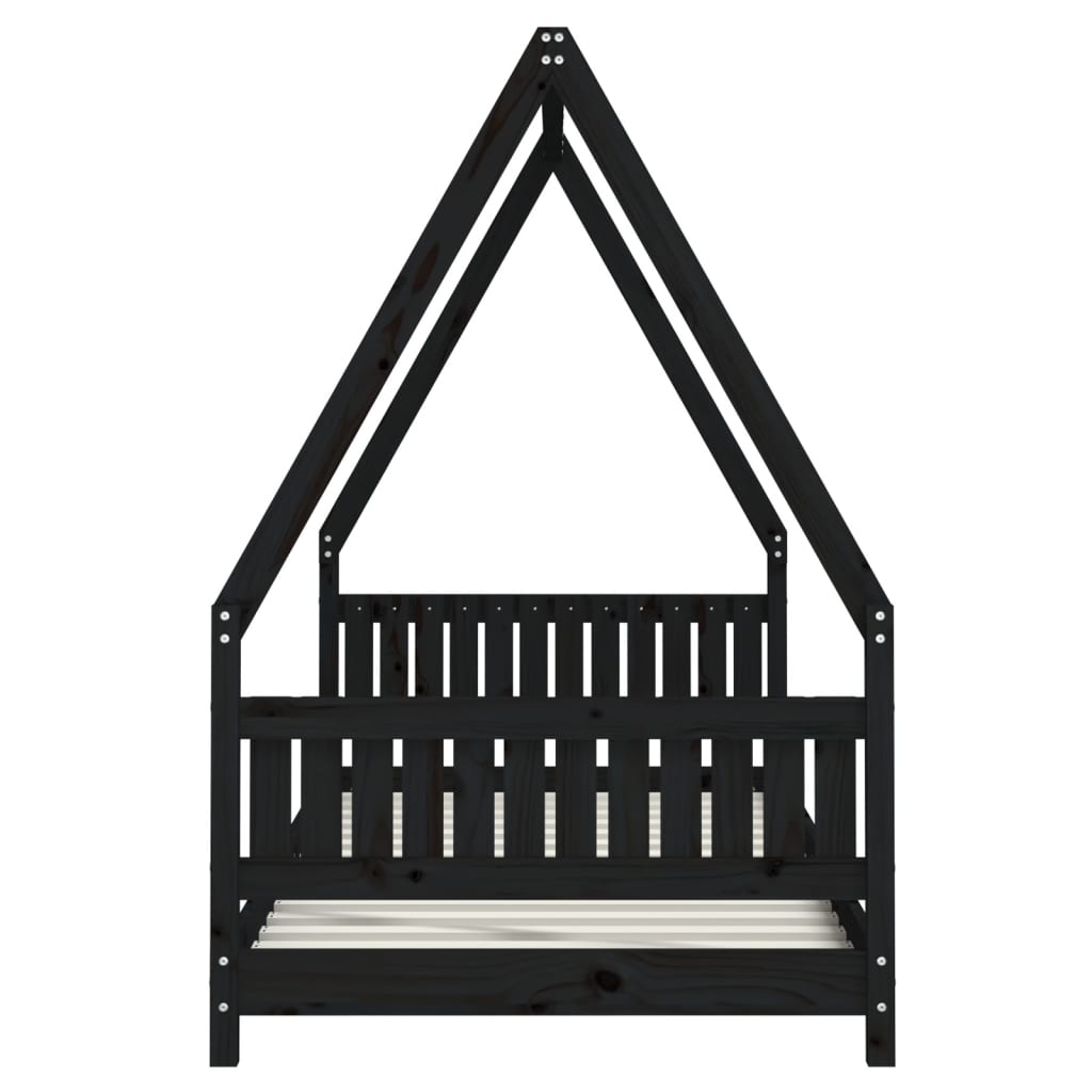 Children's bed frame 90x200 cm black solid pine