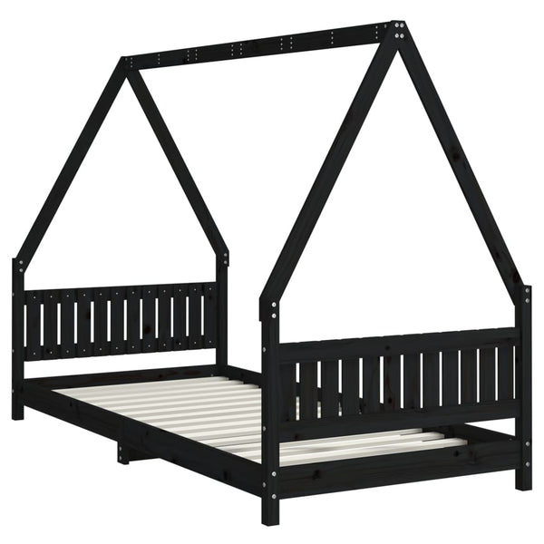 Children's bed frame 90x200 cm black solid pine