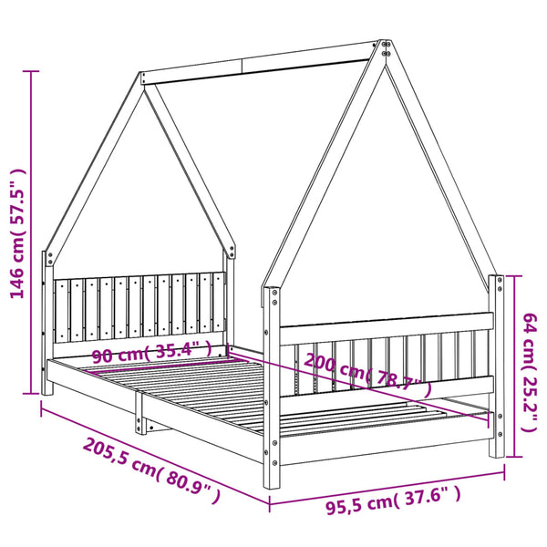 Estrutura de cama infantil 90x200 cm pinho maciço preto