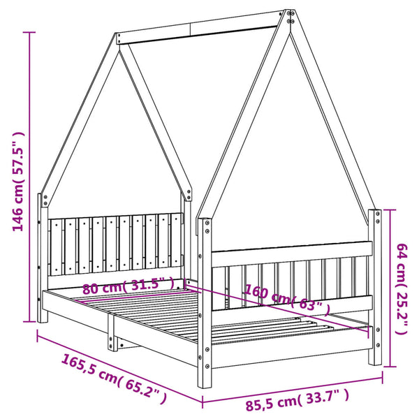 Estructura de cama infantil de pino macizo 80x160 cm