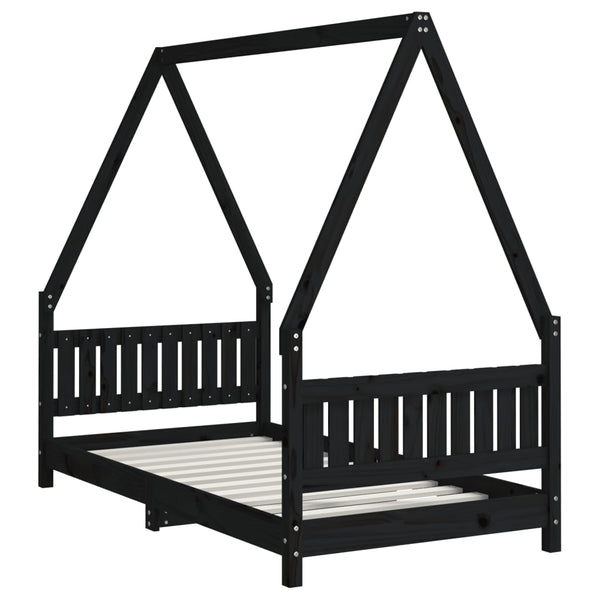 Children's bed frame 80x160 cm black solid pine