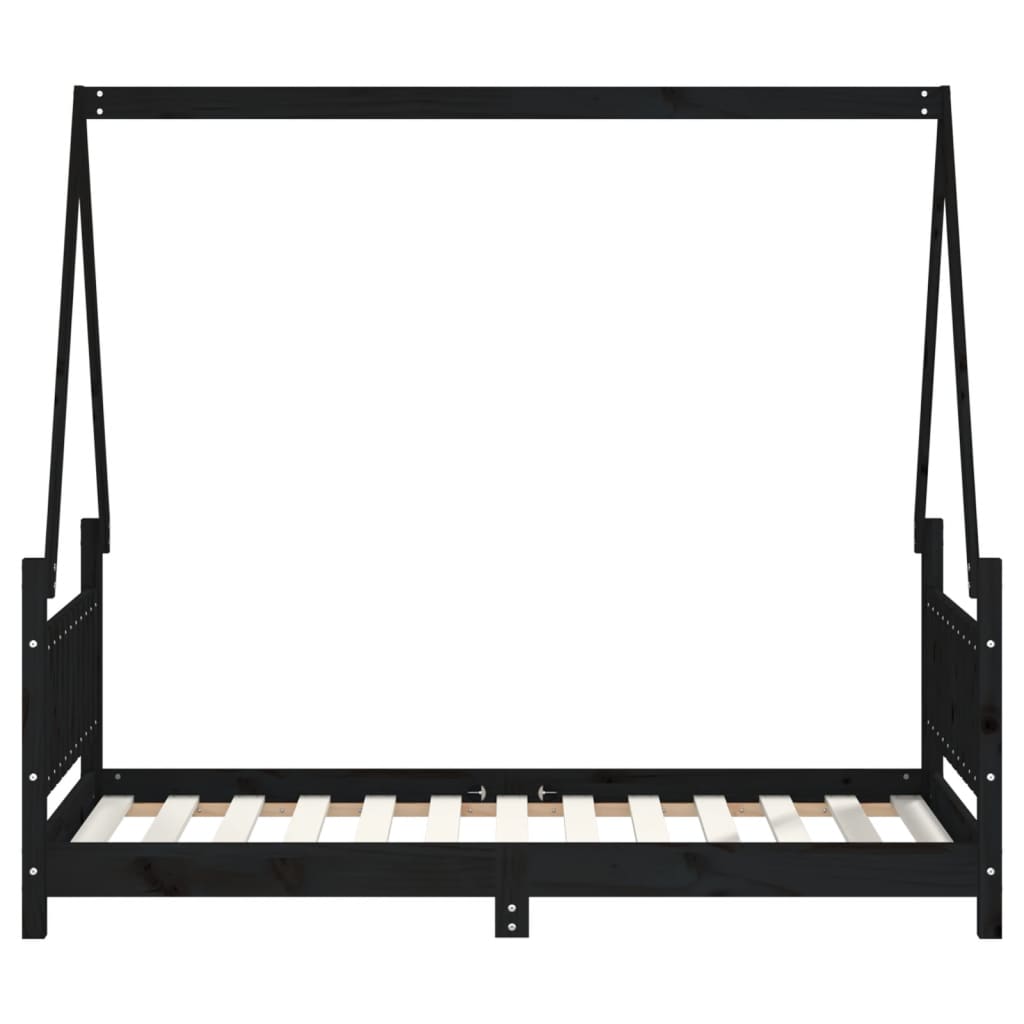 Estructura de cama infantil de pino macizo negro 80x160 cm