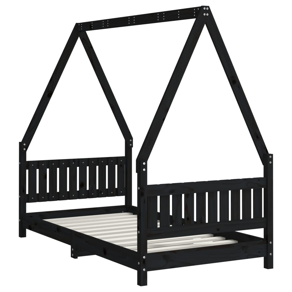 Estructura de cama infantil de pino macizo negro 80x160 cm