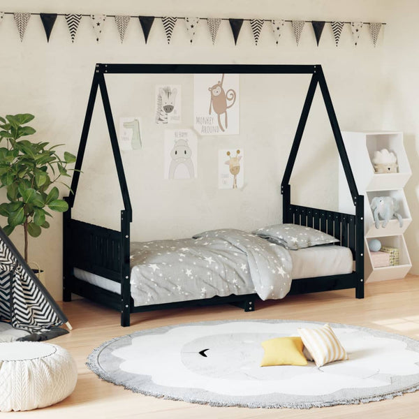 Estructura de cama infantil de pino macizo negro 80x160 cm