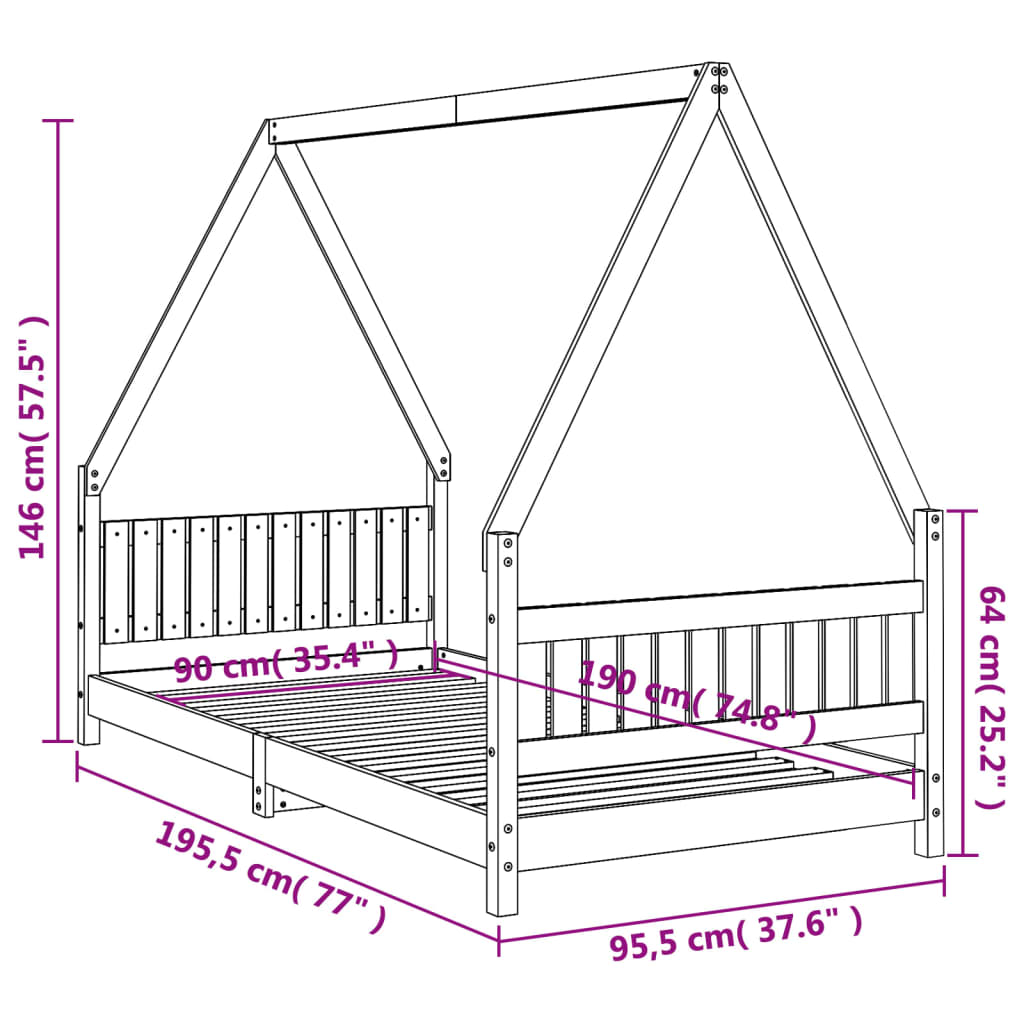 Children's bed frame 90x190 cm solid pine wood