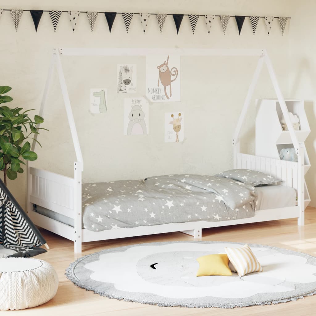 Estructura de cama infantil 90x190 cm pino macizo blanco