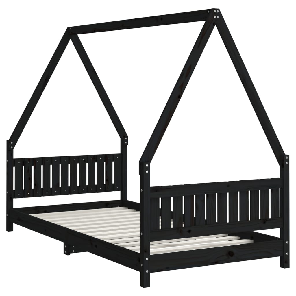 Estructura de cama infantil 90x190 cm pino macizo negro