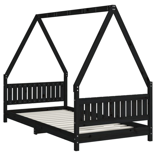 Children's bed frame 90x190 cm black solid pine