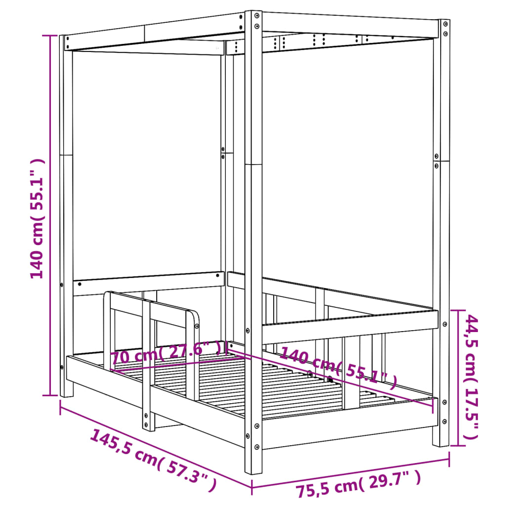 Children's bed frame 70x140 cm solid pine white