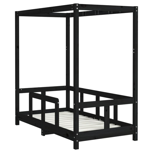 Estructura de cama infantil 70x140 cm pino macizo negro