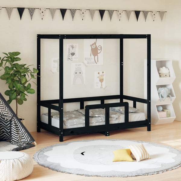 Children's bed frame 70x140 cm black solid pine