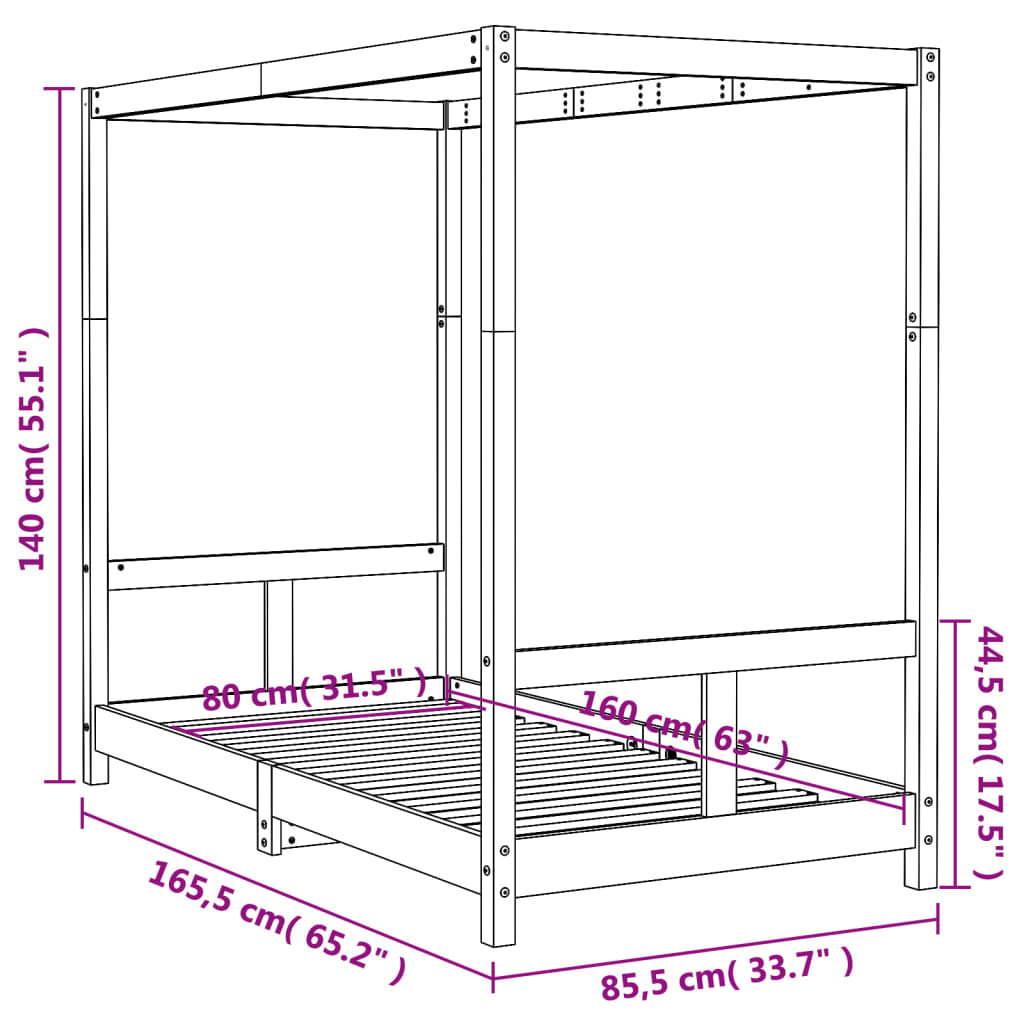 Estrutura de cama infantil 80x160 cm pinho maciço branco