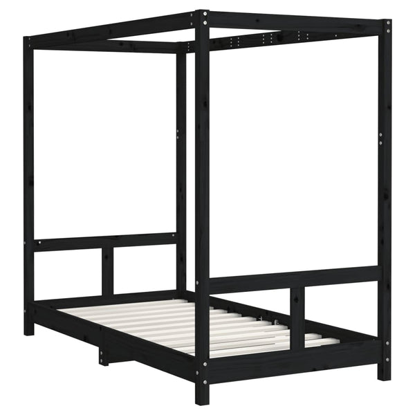 Estructura de cama infantil de pino macizo negro 80x160 cm