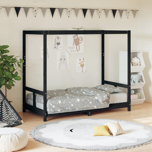 Children's bed frame 80x160 cm black solid pine