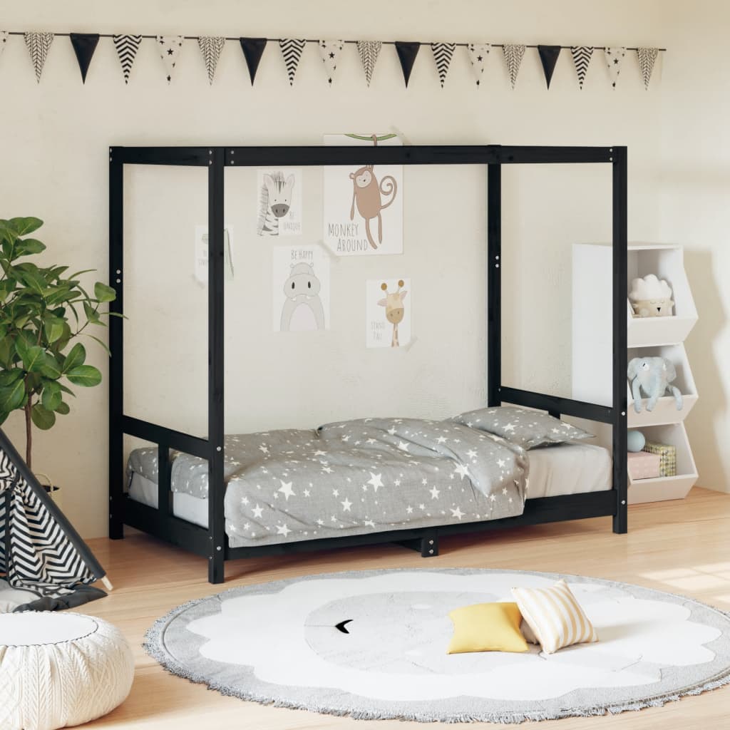 Estructura de cama infantil de pino macizo negro 80x160 cm