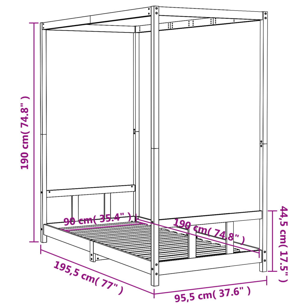 Estructura de cama infantil 90x190 cm madera maciza de pino