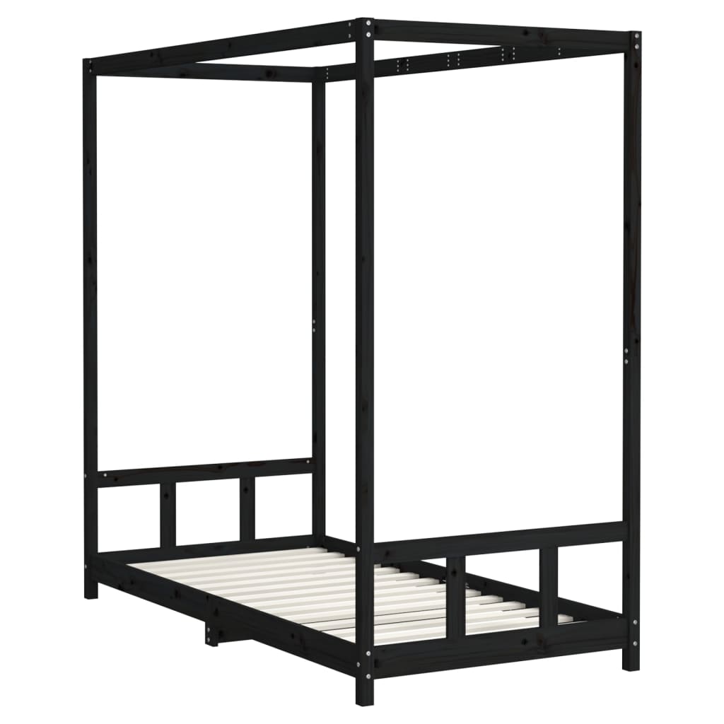 Estrutura de cama infantil 90x190 cm pinho maciço preto