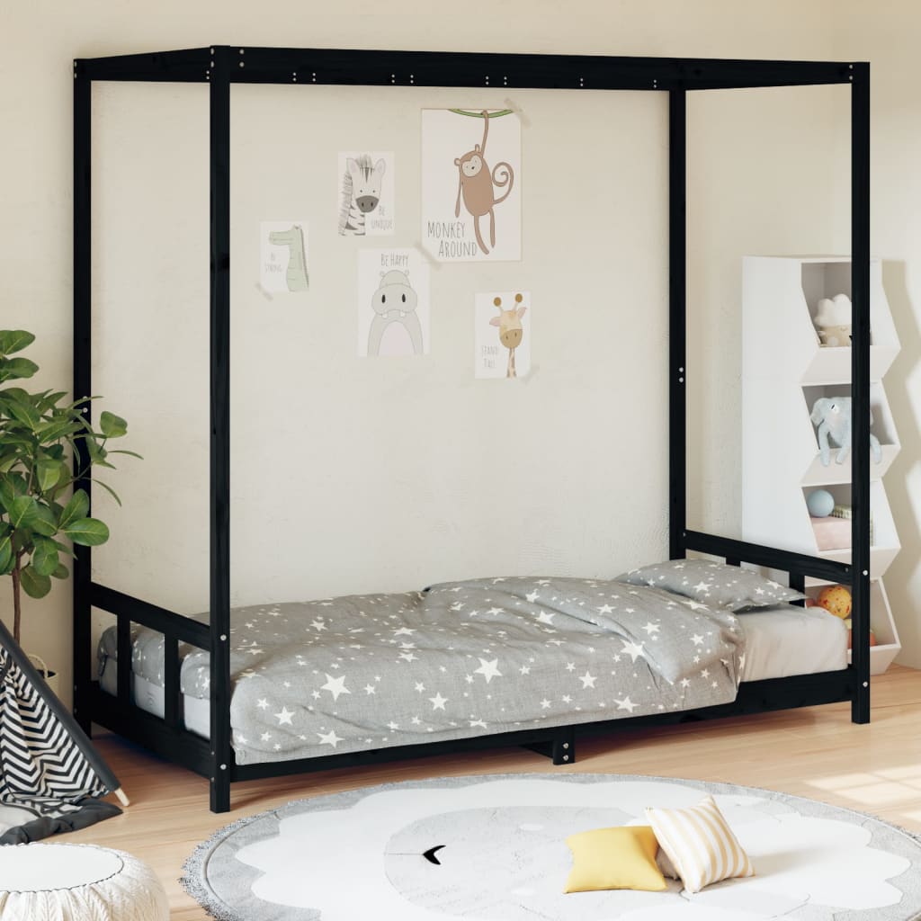 Children's bed frame 90x190 cm black solid pine