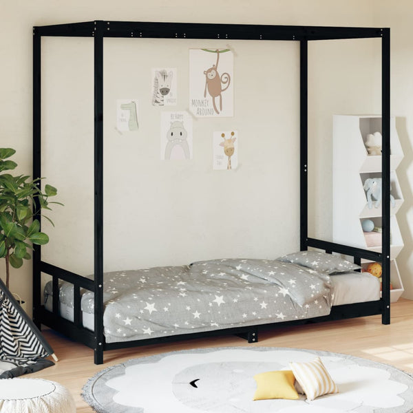 Estrutura de cama infantil 90x190 cm pinho maciço preto