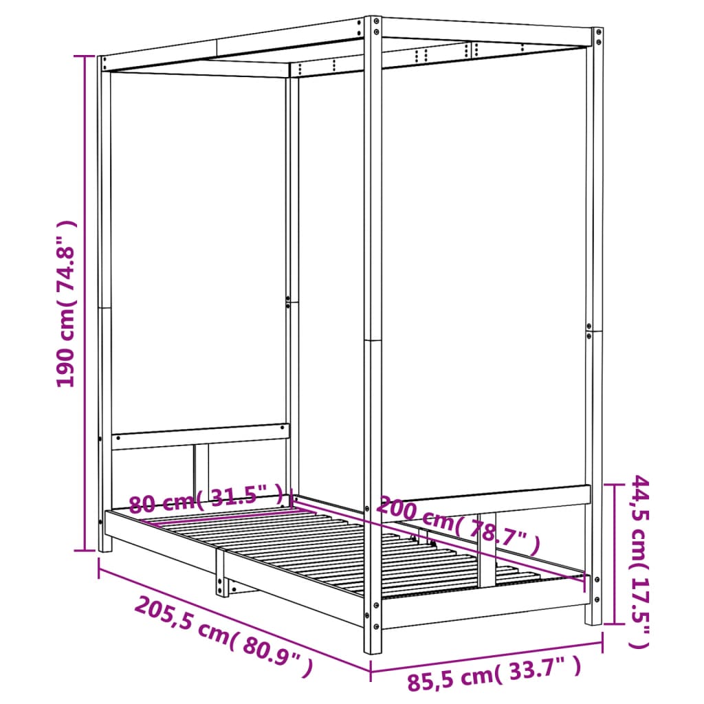 Children's bed frame 80x200 cm white solid pine