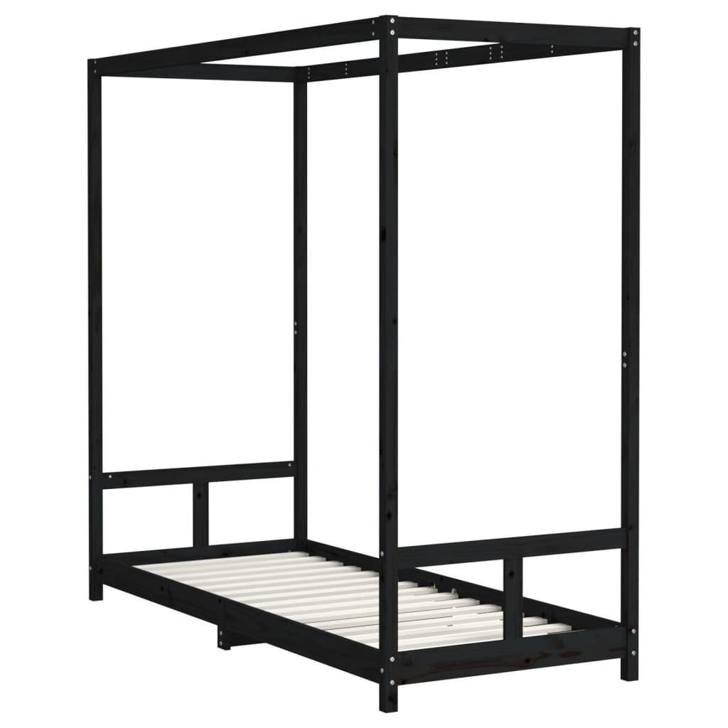 Estructura de cama infantil de pino macizo negro 80x200 cm