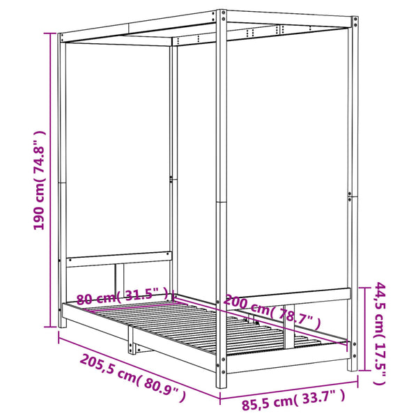 Children's bed frame 80x200 cm black solid pine