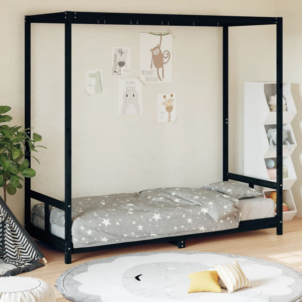 Estructura de cama infantil de pino macizo negro 80x200 cm