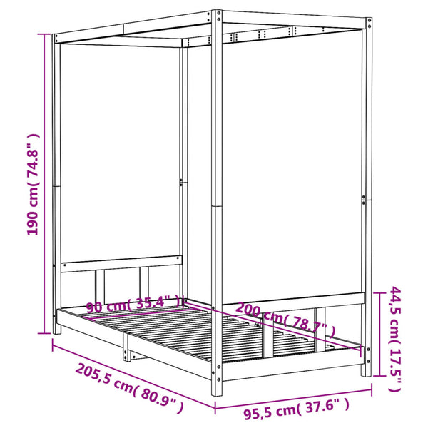 Children's bed frame 90x200 cm solid pine white