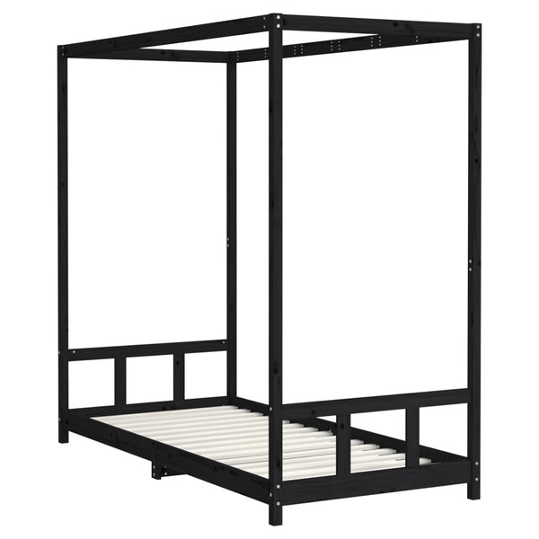 Estrutura de cama infantil 90x200 cm pinho maciço preto