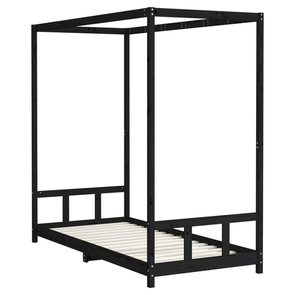 Estructura de cama infantil 90x200 cm pino macizo negro