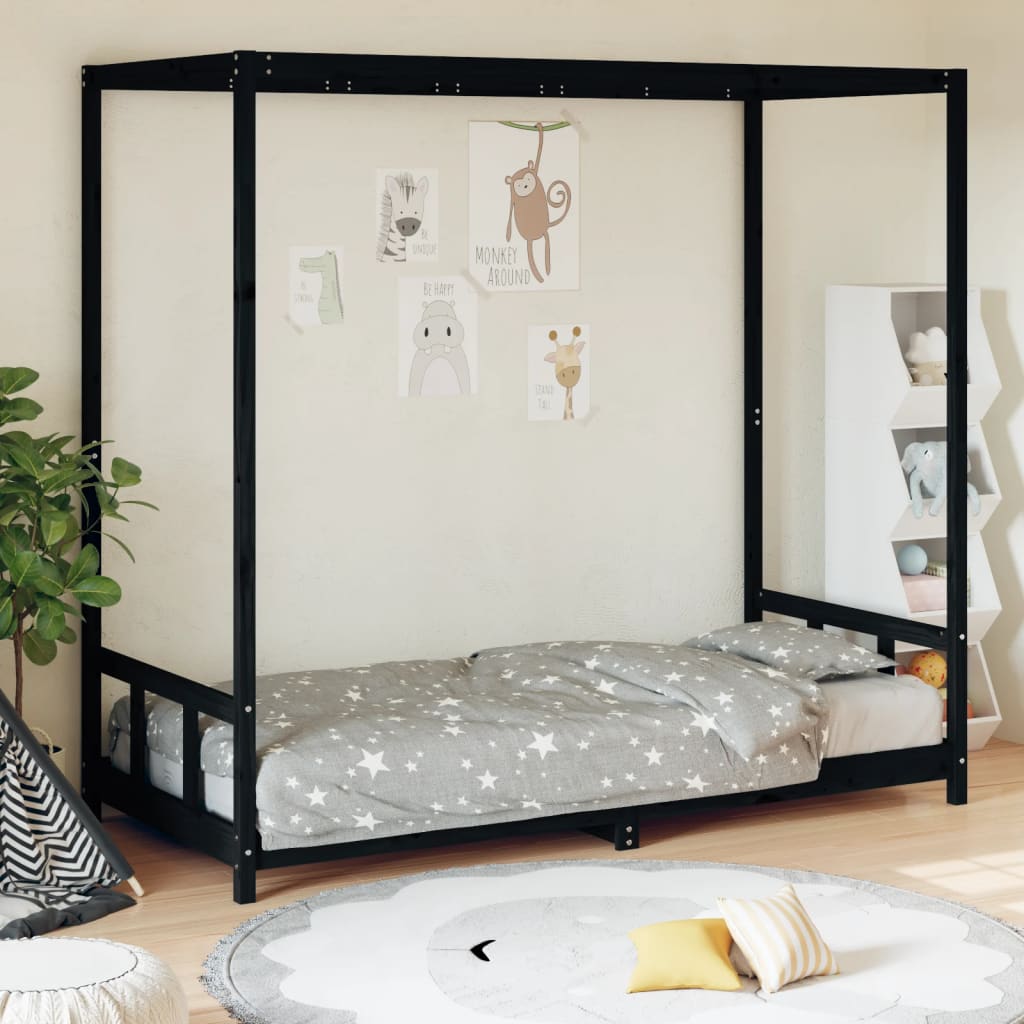 Children's bed frame 90x200 cm black solid pine