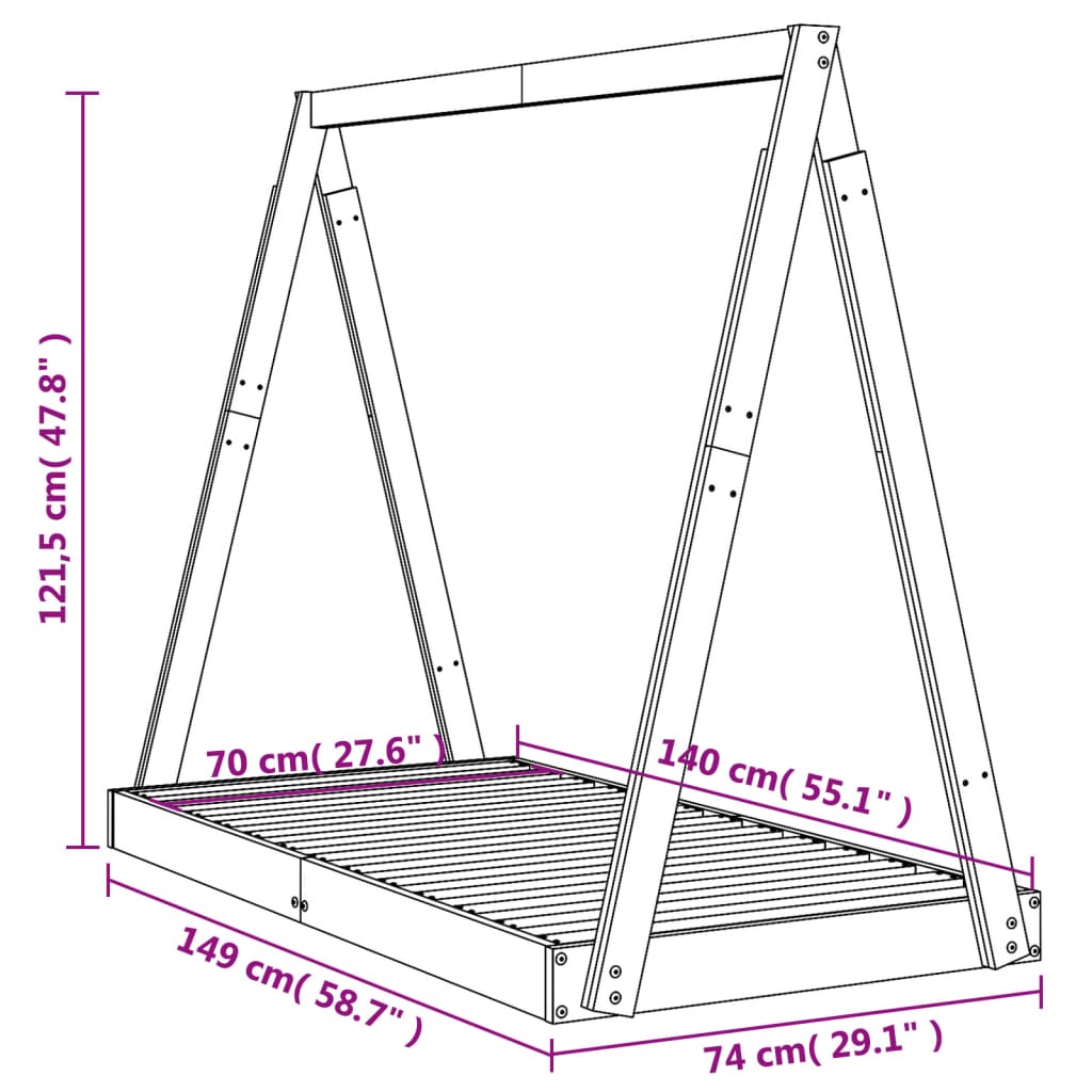 Estructura de cama infantil de pino macizo 70x140 cm