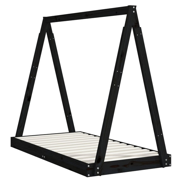 Estructura de cama infantil 70x140 cm pino macizo negro