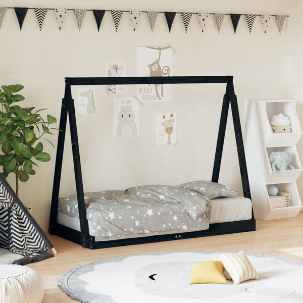 Children's bed frame 70x140 cm black solid pine