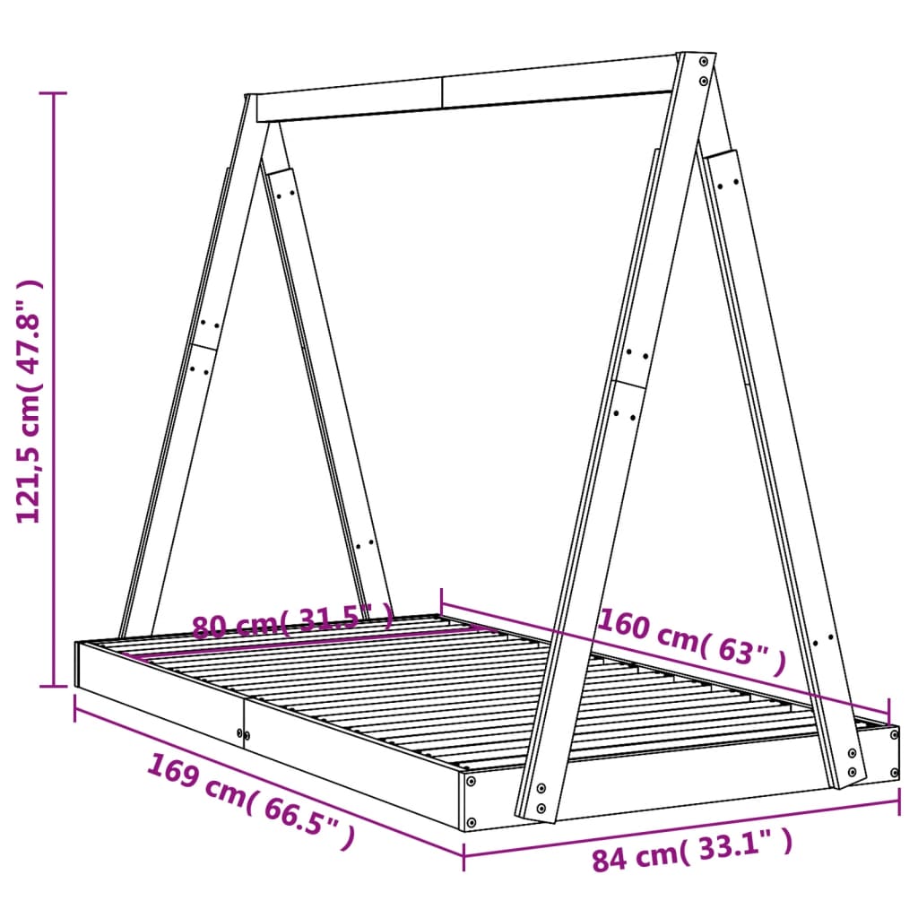 Estrutura de cama infantil 80x160 cm pinho maciço branco