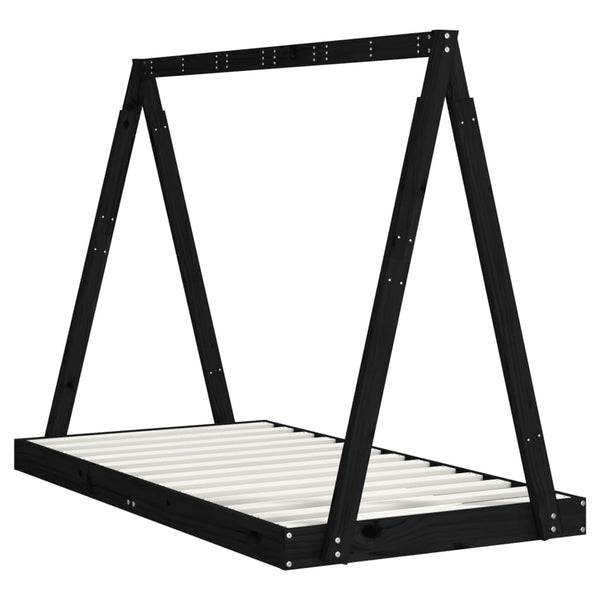 Estructura de cama infantil de pino macizo negro 80x160 cm