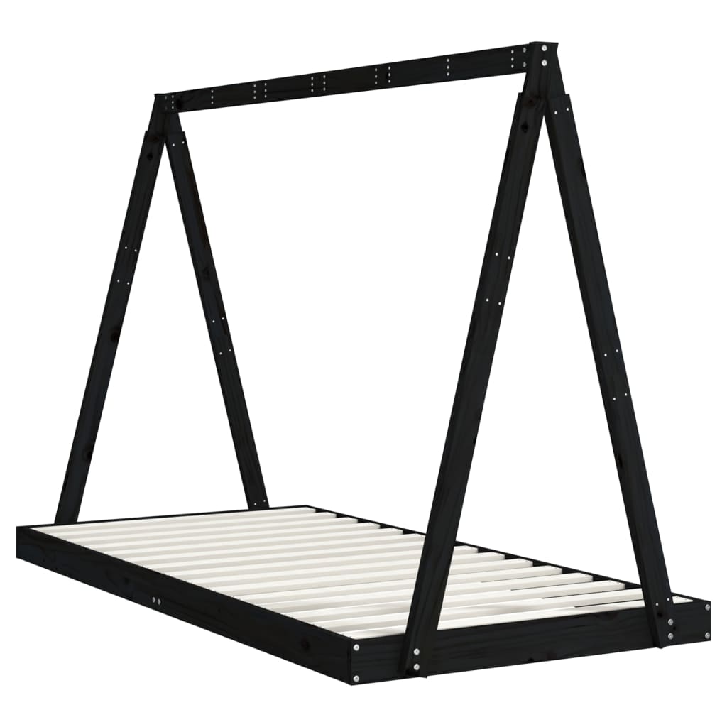 Estructura de cama infantil 90x190 cm pino macizo negro